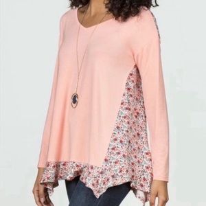 Matilda Jane Sing it Out Floral Print Casual Top Small Tunic Ruffle Hem Pink